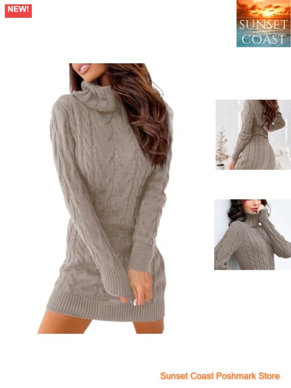 Womens Cable Knit Turtleneck Long Sleeve Bodycon Sweater Dress Slim Fit